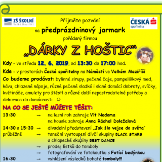 Předprázdninový jarmark Dárky z Hoštic