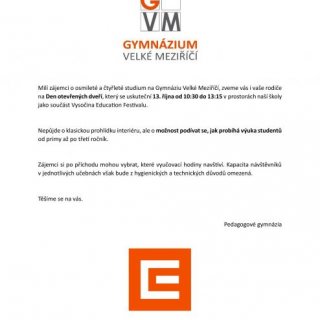 Den otevřených dveří - Gymnázium Velké Meziříčí