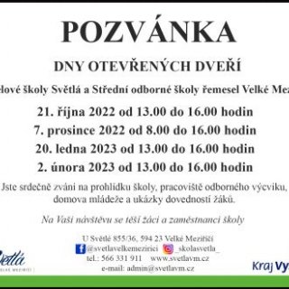 Dny otevřených dveří Hotelové školy Světlá a SOŠŘ VM